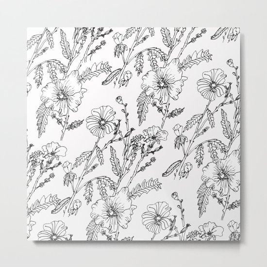 Black-White Flower Pattern Metal Print