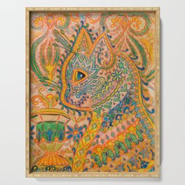 Psychedelic Cat by Louis Wain Serving Tray
