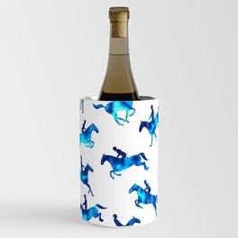 Watercolor Showjumping Horses (Blue) Wine Chiller