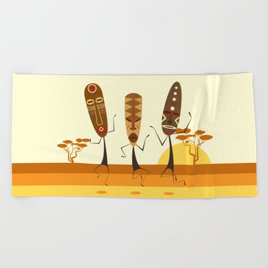 Tribal Mask Dance Beach Towel