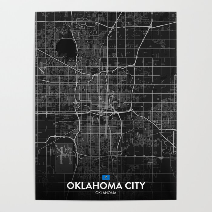 Oklahoma City, Oklahoma, United States - Dark City Map Poster