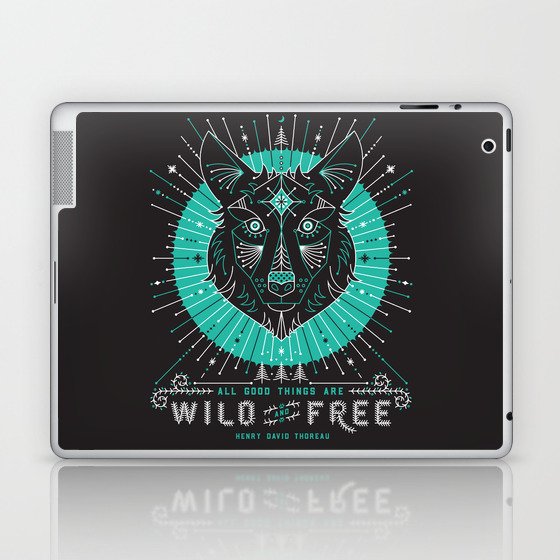 Wild & Free Wolf – Turquoise & Grey Laptop & iPad Skin
