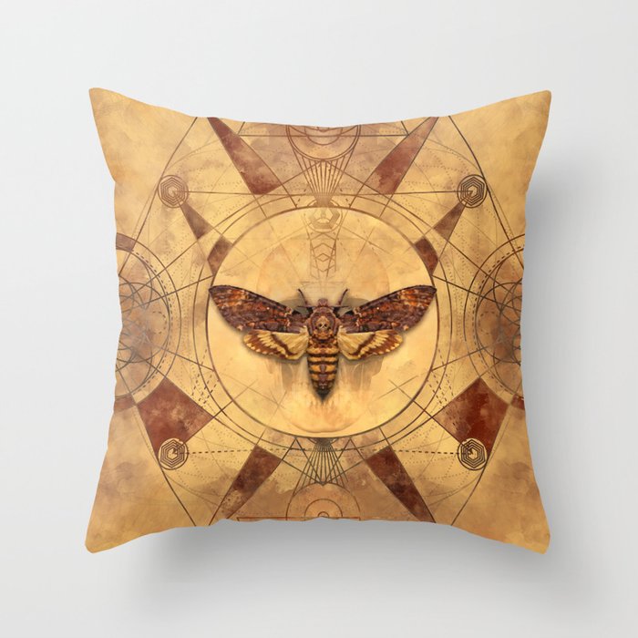Death-head Hawkmoth Sacred Geometry Digital Art Throw Pillow