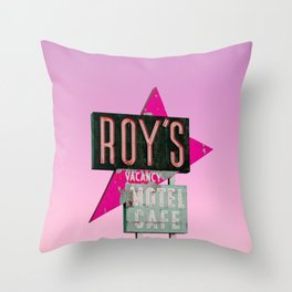 Roy's Motel Cafe Sign Sunrise Pink Throw Pillow