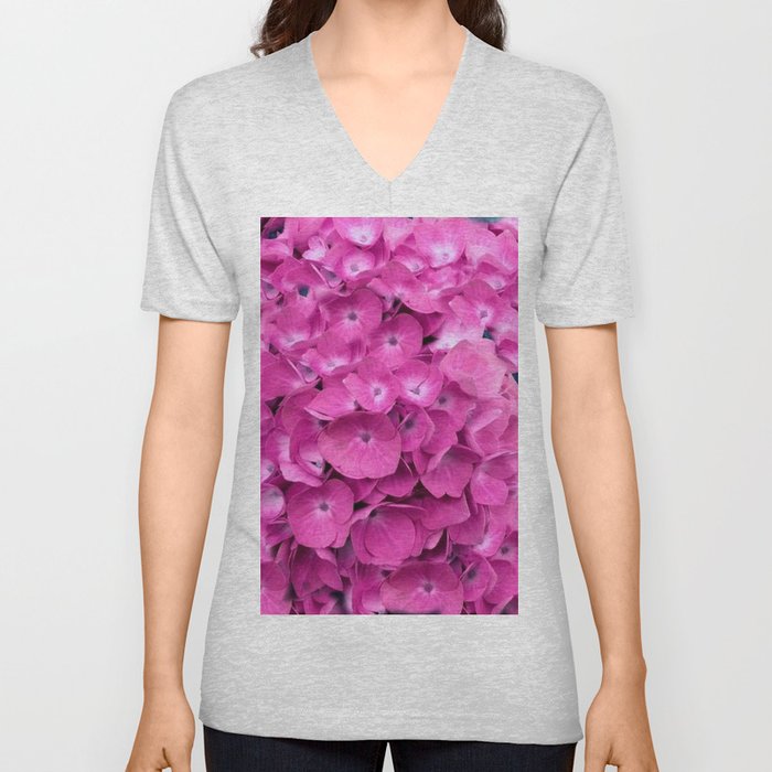 Artful Pink Hydrangeas Floral Design V Neck T Shirt