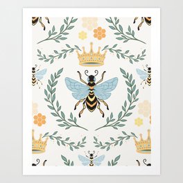 Queen Bee with Gold Crown and Laurel Frame Art Print