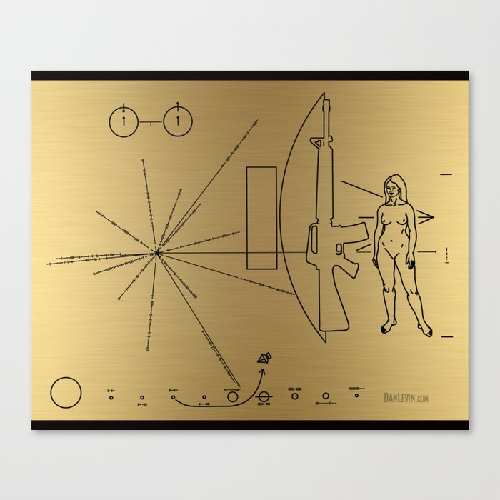 We Come With Piece (Pioneer probe plaque) by Dan Levin Canvas Print