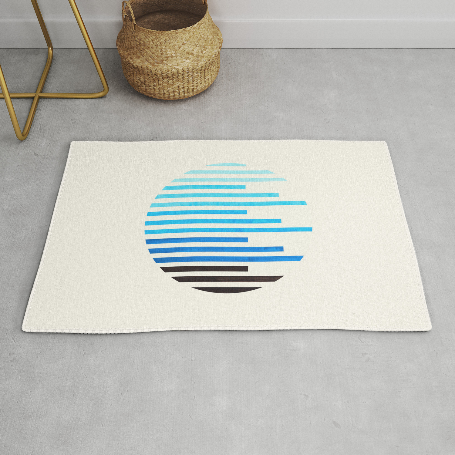 Mid Century Modern Minimalist Circle Round Photo Cerulean Blue Staggered Stripe Pattern Rug By Enshape Mid Century Modern Minimalist Circle Round Photo Cerulean Blue Staggered Stripe Pattern Rug By Enshape