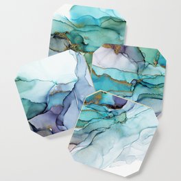 Aquamarine Teal Waves - Abstract Ink Coaster