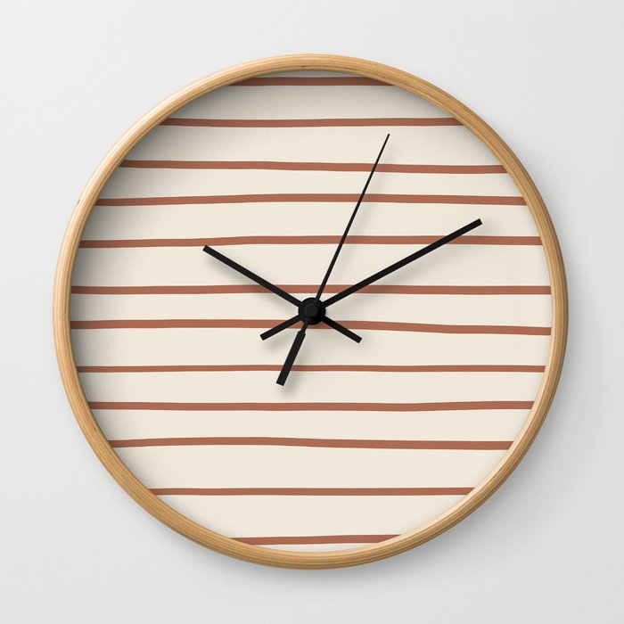 Inspired By Cavern Clay Sw 7701 Hand Drawn Thin Horizontal Lines on Creamy SW7012 Wall Clock