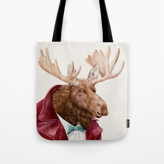 Moose in Maroon Tote Bag
