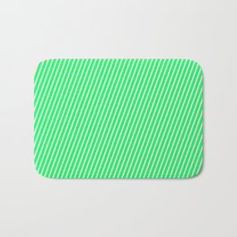 [ Thumbnail: Beige and Green Colored Lined Pattern Bath Mat ]
