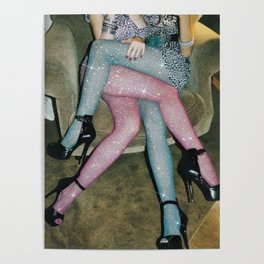 GIRLS PARTY TIME | digital collage art by Yana Potter | sparkle pantyhose | diamonds | love  Poster