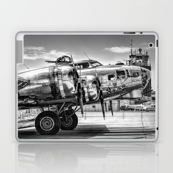 WWII Flying Fortress aviation bomber airplane flight portrait black and white photograph - photography - photographs Laptop & iPad Skin