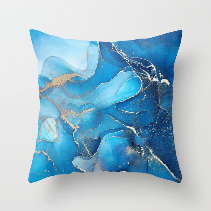 Deep Cerulean + Azure Abstract Ripples Throw Pillow
