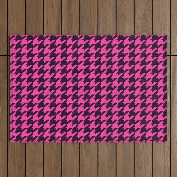 Bright Pink Houndstooth Pattern on Woven Velvet Cloth in Modern Country Style Outdoor Rug