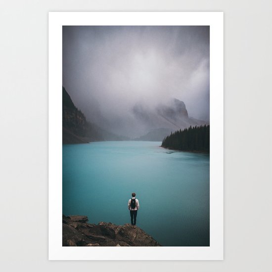 Foggy Moraine Lake Art Print
