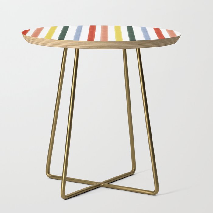 Classic Summer Watercolor Stripes Side Table