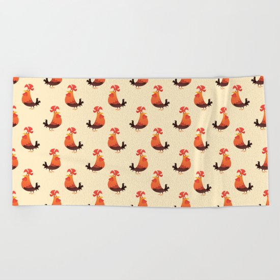 Roosters Pattern Beach Towel