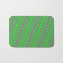 [ Thumbnail: Grey and Lime Green Colored Striped Pattern Bath Mat ]