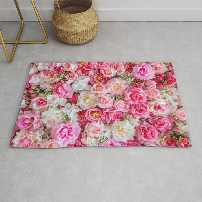 Pink Red Roses Rug By Newburyboutique, Rugs With Roses On Them