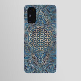 Flower of Life in Lotus Mandala - Blue Marble and Gold Android Case