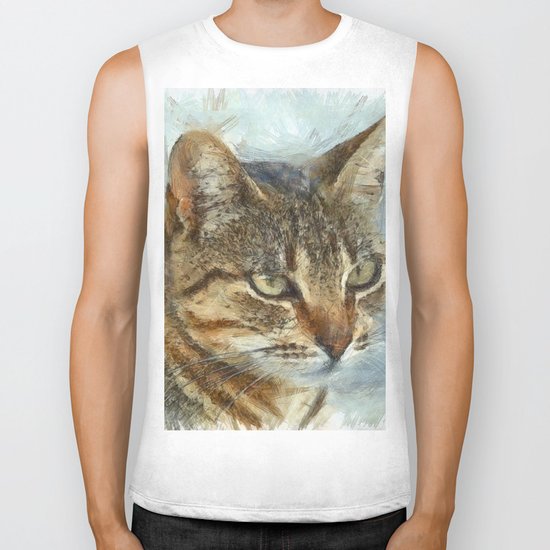 Stunning Tabby Cat Close Up Portrait Biker Tank