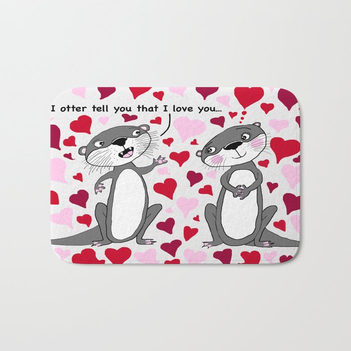 otter love for Valentine's Day Bath Mat