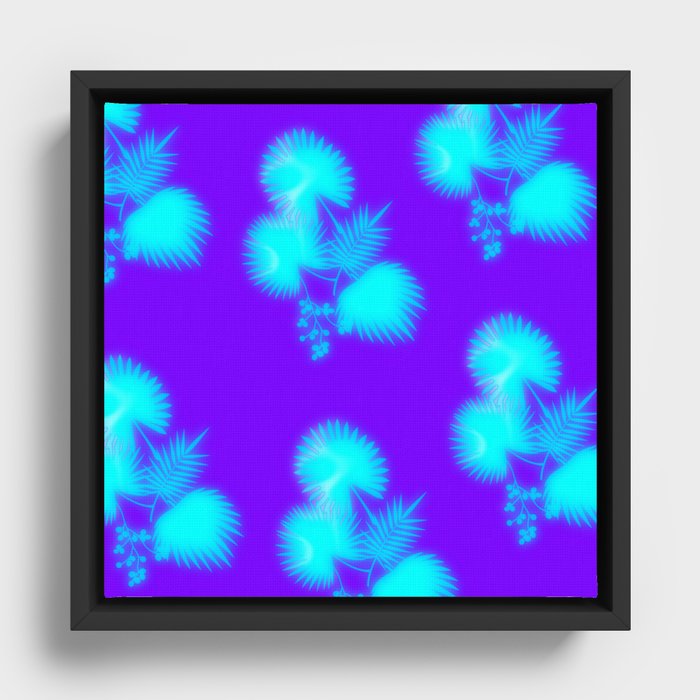 Neon leaves pattern v3 Framed Canvas