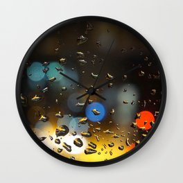 Static water drops and colored bokeh Wall Clock