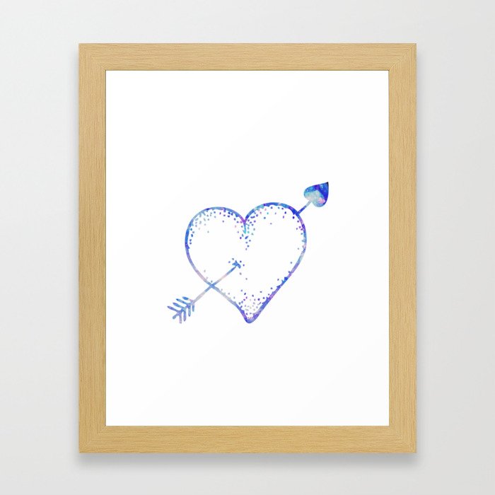 Blue Watercolor Crystal Heart Framed Art Print