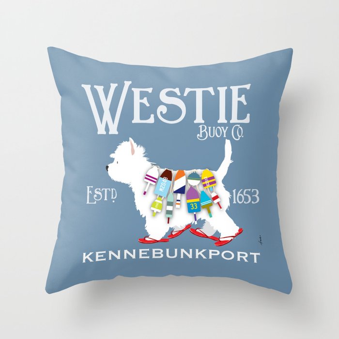 Westie west highland terrier dog buoy ocean nautial art artwork  Throw Pillow