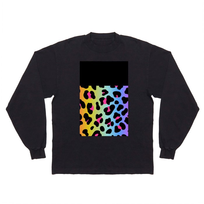 Black & Holo Rainbow Leopard Long Sleeve T Shirt