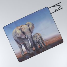 Elephants Mom Baby Picnic Blanket