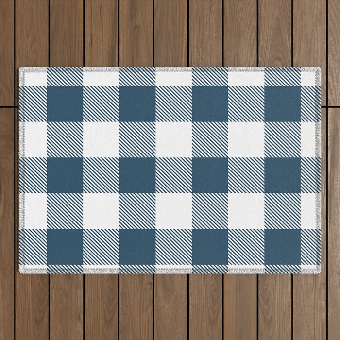 Navy Blue Buffalo Plaid Pattern Checkered Flannel Farmhouse Country Rustic Gingham Tartan Outdoor Rug