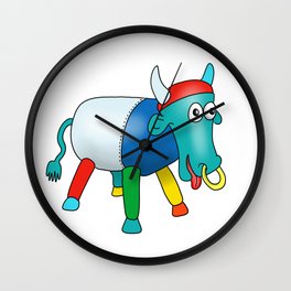Steel Drum Colourful cow. Wall Clock