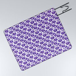 Two Kisses Collided Midnight Blue Lips Pattern On White Background Picnic Blanket