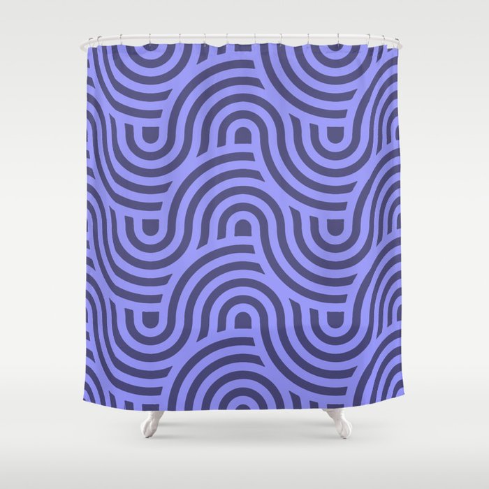 Very Peri Color Waves Lines pattern Graphic Design Shower Curtain