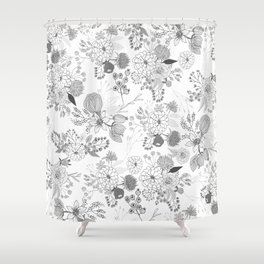 Modern elegant black white rustic floral illustration Shower Curtain