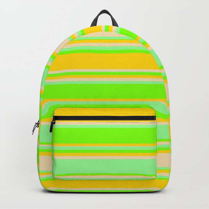 Green, Chartreuse, Yellow & Tan Colored Stripes/Lines Pattern Backpack
