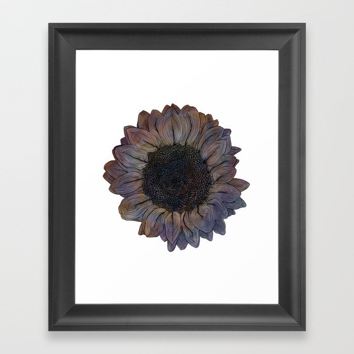 Linework Pastel Sunflower Drawing Framed Art Print