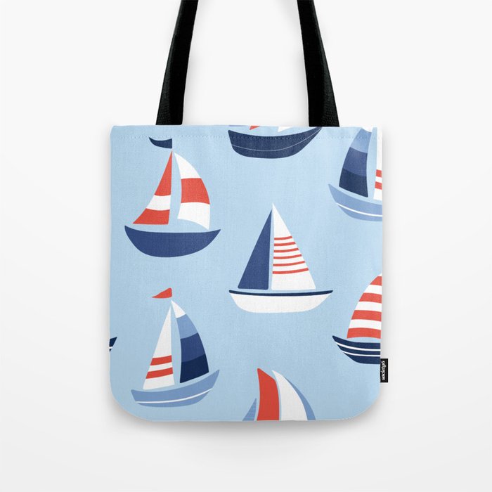 Sailboats in the distance - Blue and Orange Tote Bag