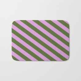 [ Thumbnail: Plum & Dark Olive Green Colored Lines/Stripes Pattern Bath Mat ]