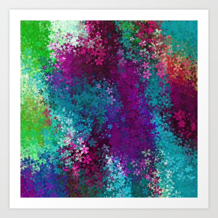 Flower Pattern Abstract Background In Purple Pink Blue Green Art