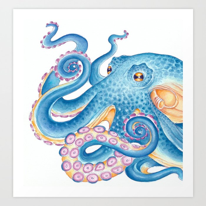 Blue Octopus Tentacles Watercolor Art Art Print by Seven Sirens Studios |  Society6