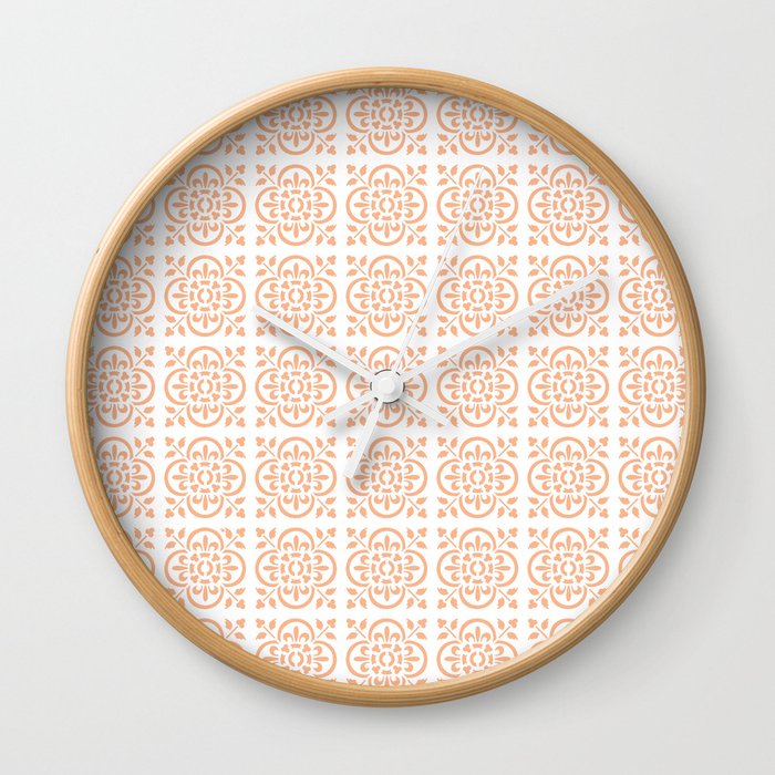 Art Deco Style Repeat Pattern Pale Pastel Orange Wall Clock