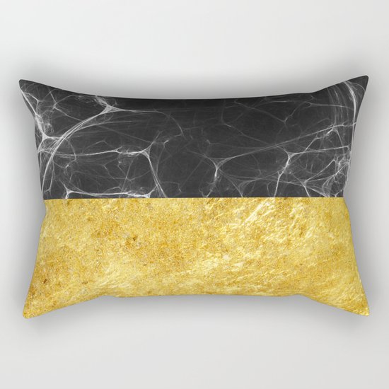 Black Marble and Gold Rectangular Pillow