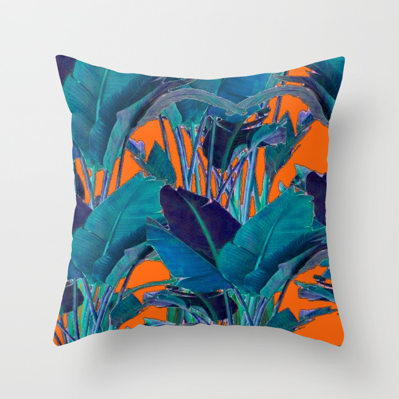Blue Coral Patterned Tropical Jungle Leaves Art Throw Pillow By