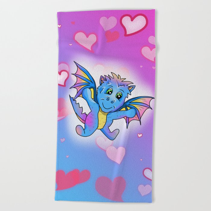 Cute little dragon with a big heart Beach Towel