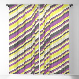 [ Thumbnail: Purple, Yellow, Light Yellow & Black Colored Lines/Stripes Pattern Sheer Curtain ]